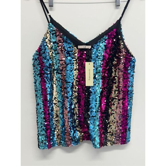 Francesca’s Sequin Cami Top Multicolor Medium V Neck NEW - Picture 6 of 9